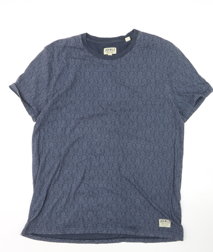 Jack Wills Men's Blue Floral Crew Neck Cotton T-Shirt Size L