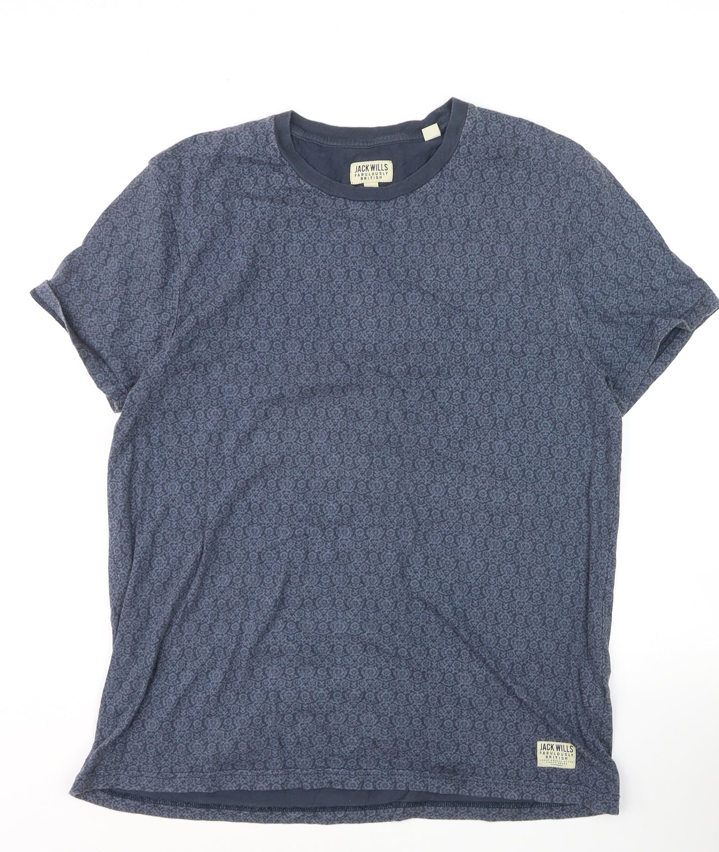 Jack Wills Men's Blue Floral Crew Neck Cotton T-Shirt Size L