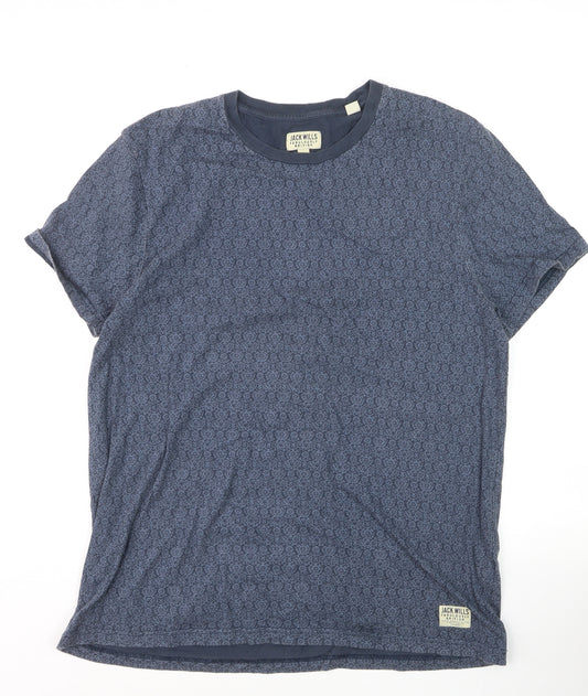 Jack Wills Men's Blue Floral Crew Neck Cotton T-Shirt Size L