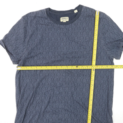 Jack Wills Men's Blue Floral Crew Neck Cotton T-Shirt Size L