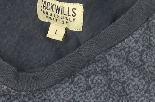 Jack Wills Men's Blue Floral Crew Neck Cotton T-Shirt Size L