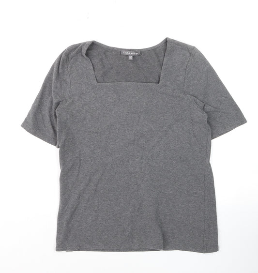 Laura Ashley Women’s Grey Cotton Elastane Square Neck T-Shirt Size 10