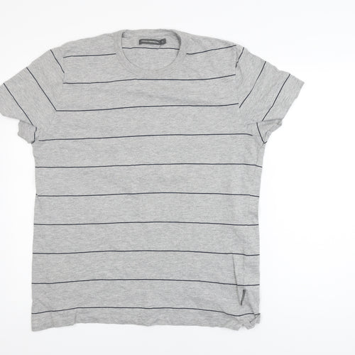 French Connection Men's Grey Striped Cotton T-Shirt XL