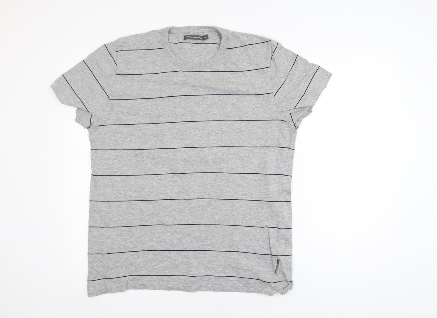 French Connection Men's Grey Striped Cotton T-Shirt XL