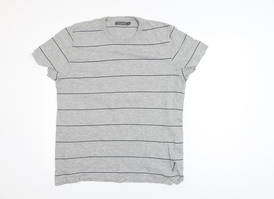 French Connection Men's Grey Striped Cotton T-Shirt XL