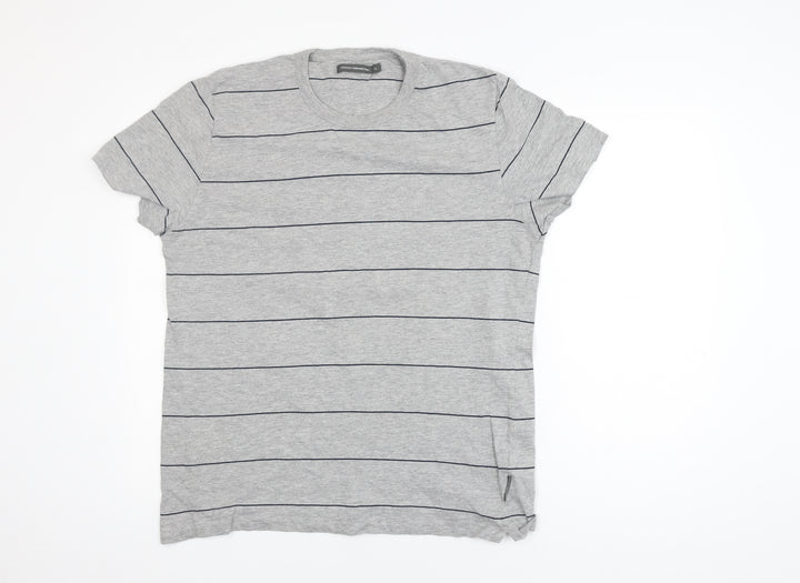 French Connection Men's Grey Striped Cotton T-Shirt XL
