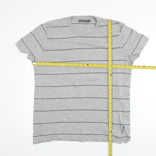 French Connection Men's Grey Striped Cotton T-Shirt XL