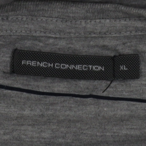 French Connection Men's Grey Striped Cotton T-Shirt XL