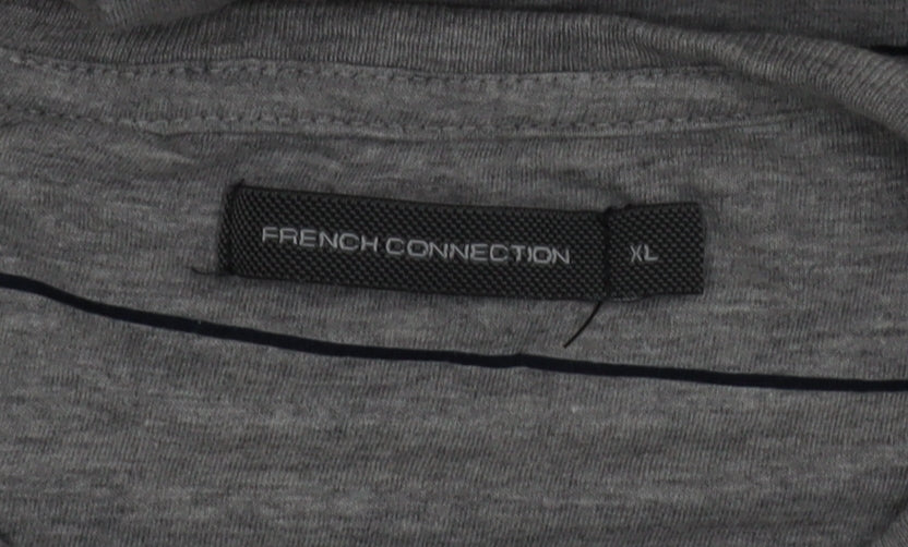 French Connection Men's Grey Striped Cotton T-Shirt XL