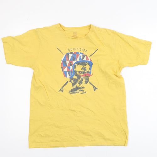 Quiksilver Men's Yellow Skull Graphic Cotton T-Shirt Size L