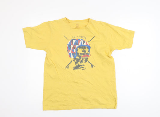 Quiksilver Men's Yellow Skull Graphic Cotton T-Shirt Size L
