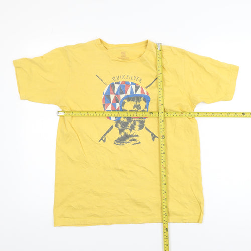 Quiksilver Men's Yellow Skull Graphic Cotton T-Shirt Size L