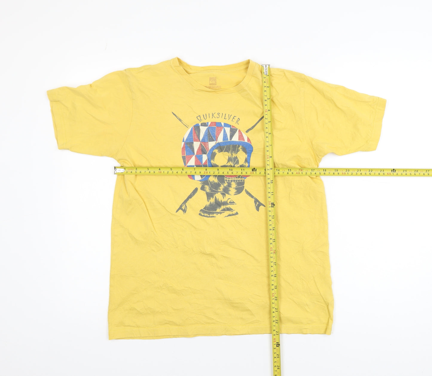 Quiksilver Men's Yellow Skull Graphic Cotton T-Shirt Size L
