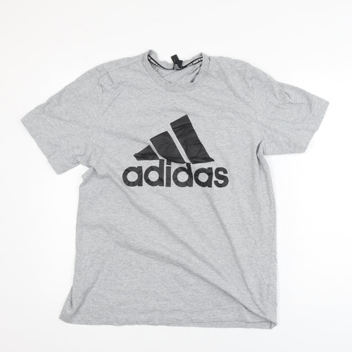 Adidas Boys Grey Large Logo T-Shirt Short Sleeve Sports Cotton Top