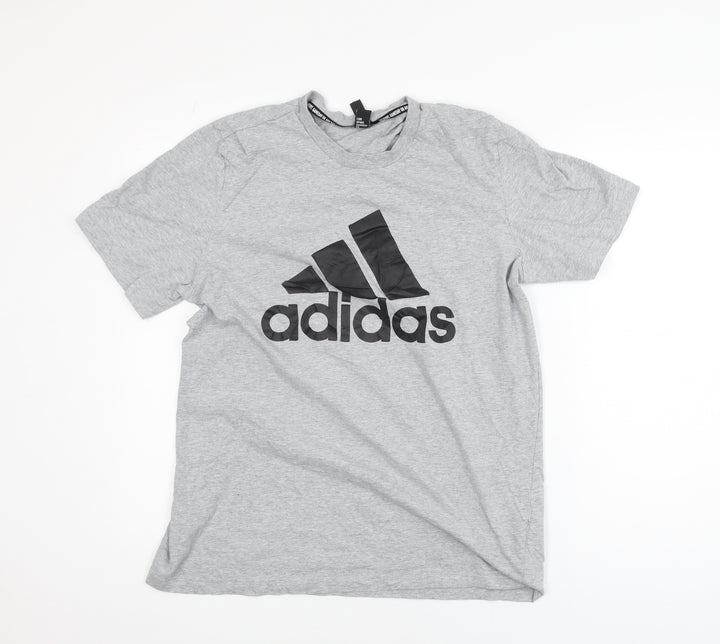 Adidas Boys Grey Large Logo T-Shirt Short Sleeve Sports Cotton Top