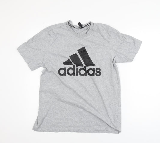 Adidas Boys Grey Large Logo T-Shirt Short Sleeve Sports Cotton Top