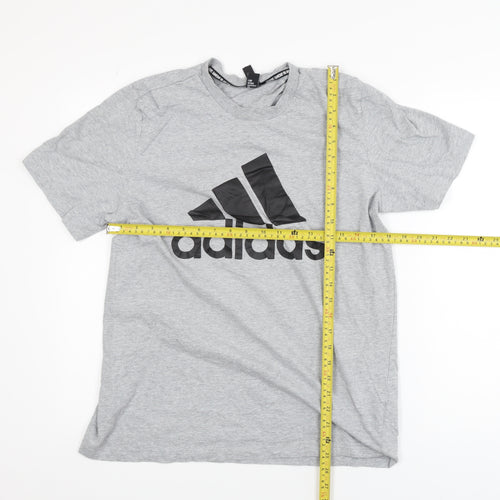 Adidas Boys Grey Large Logo T-Shirt Short Sleeve Sports Cotton Top