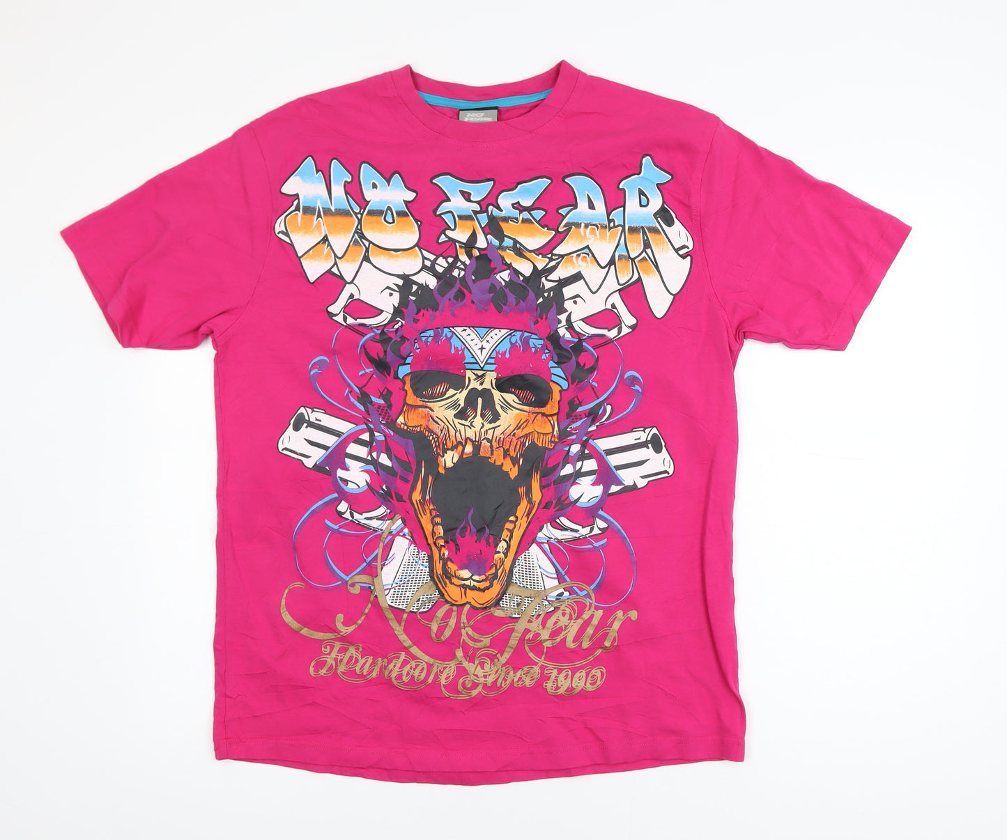 No Fear Women’s Pink Skull Graphic T-Shirt Size L Short Sleeve Cotton