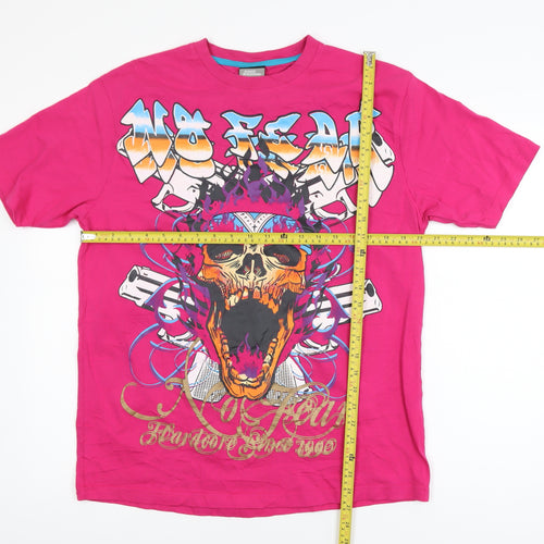 No Fear Women’s Pink Skull Graphic T-Shirt Size L Short Sleeve Cotton