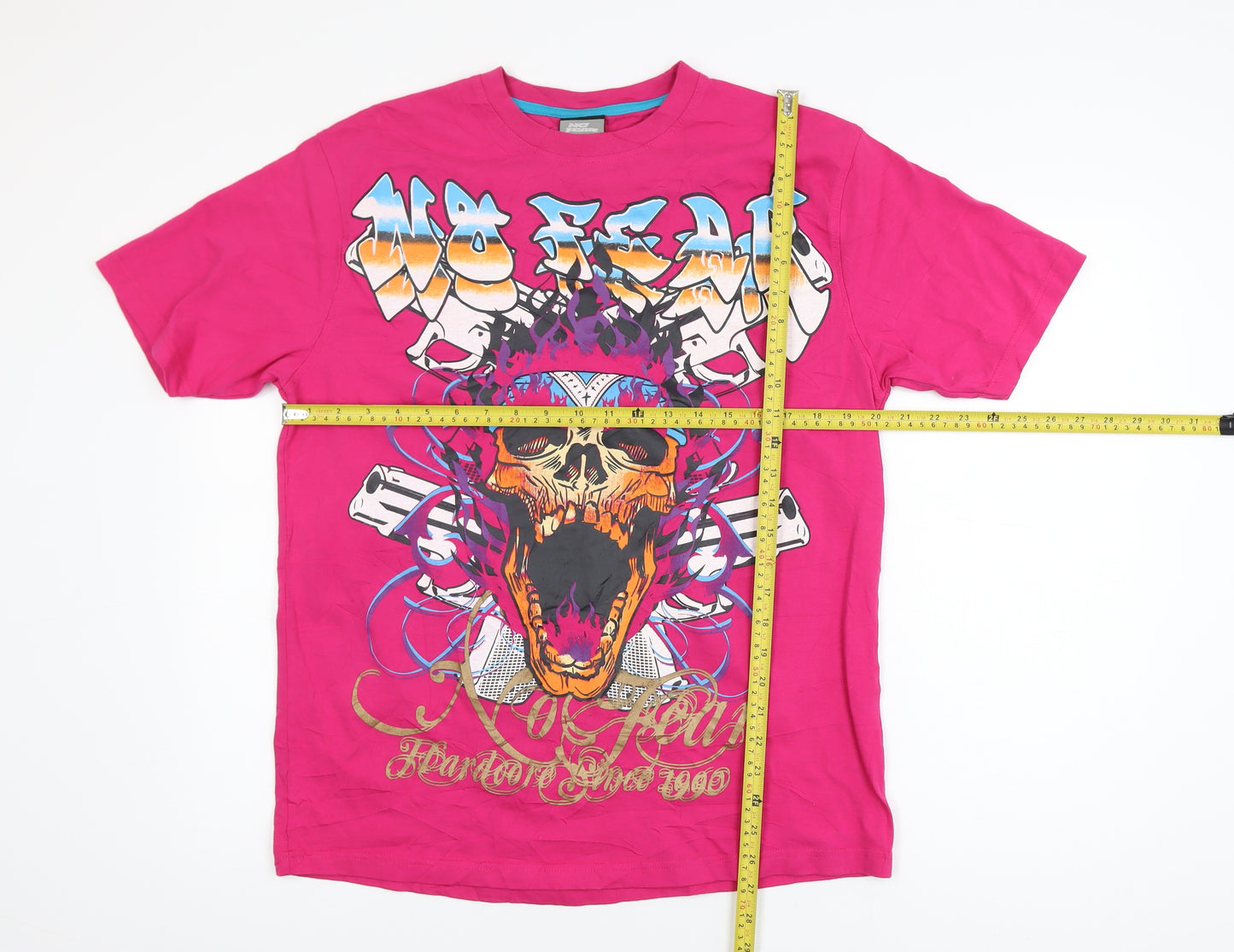 No Fear Women’s Pink Skull Graphic T-Shirt Size L Short Sleeve Cotton