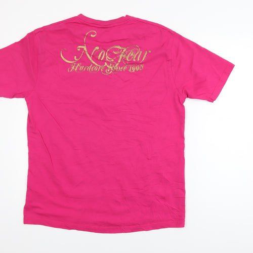 No Fear Women’s Pink Skull Graphic T-Shirt Size L Short Sleeve Cotton