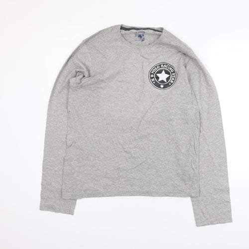 KB Polo Mens Grey Long Sleeve Graphic Cotton T-Shirt Size M