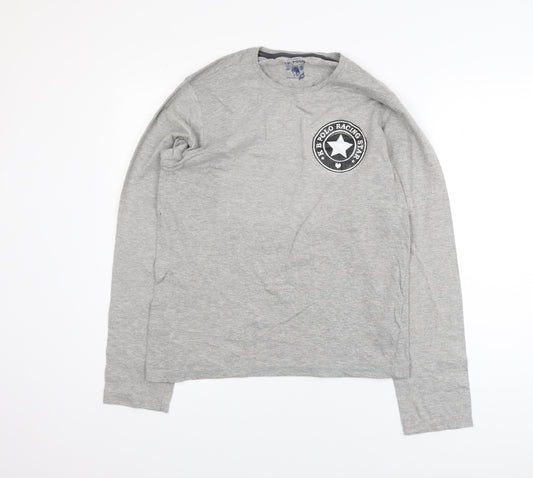 KB Polo Mens Grey Long Sleeve Graphic Cotton T-Shirt Size M