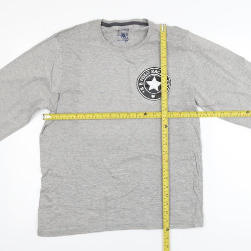 KB Polo Mens Grey Long Sleeve Graphic Cotton T-Shirt Size M