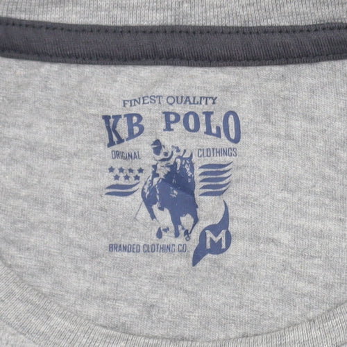 KB Polo Mens Grey Long Sleeve Graphic Cotton T-Shirt Size M