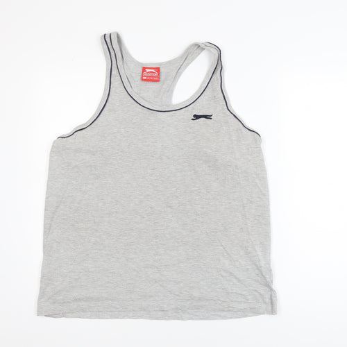 Slazenger Men Grey Tank Top L Athletic Fit Sports Gym Vest