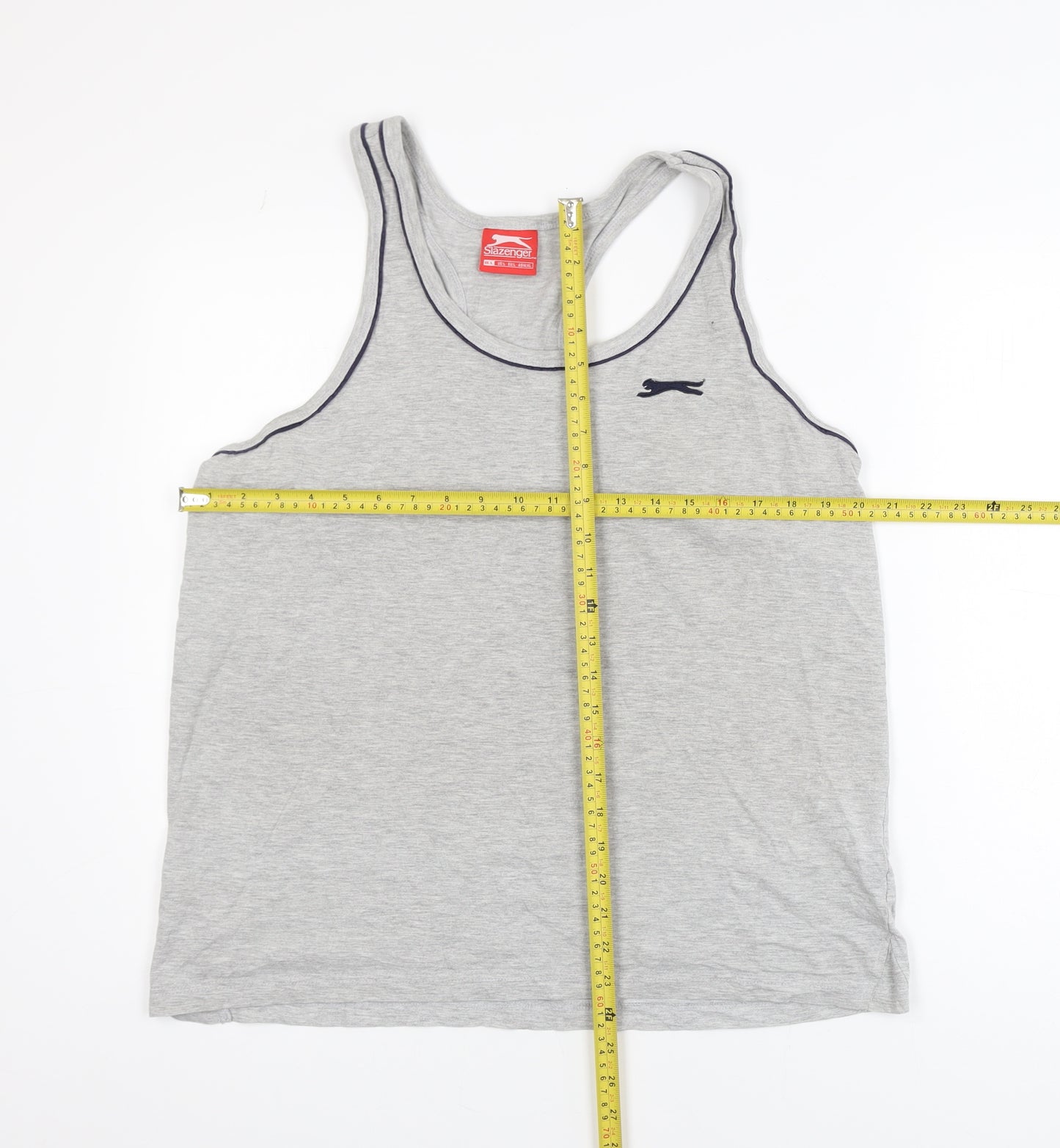Slazenger Men Grey Tank Top L Athletic Fit Sports Gym Vest