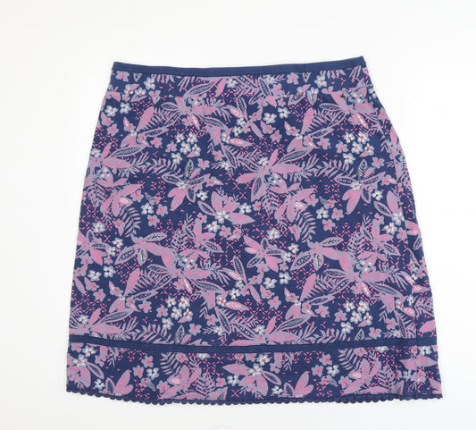 Marks and Spencer Women’s Blue Floral Lace Trim Stretch Skirt UK 18