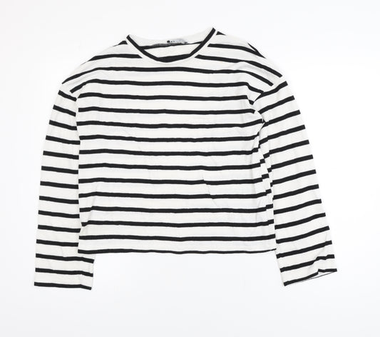 Zara Women’s Black White Striped Long Sleeve Basic T-Shirt Size S