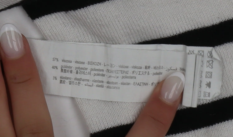 Zara Women’s Black White Striped Long Sleeve Basic T-Shirt Size S