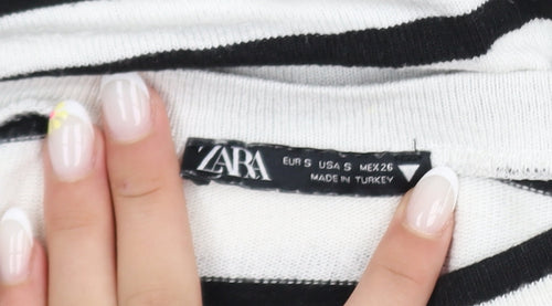 Zara Women’s Black White Striped Long Sleeve Basic T-Shirt Size S