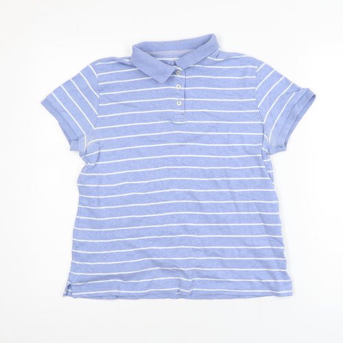 Lands' End Men's Blue Striped Cotton Polo Shirt Size S