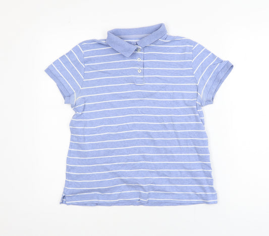 Lands' End Men's Blue Striped Cotton Polo Shirt Size S