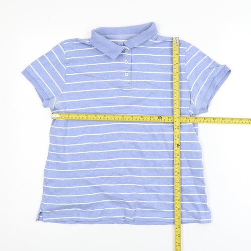 Lands' End Men's Blue Striped Cotton Polo Shirt Size S