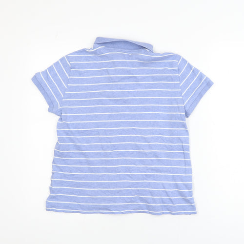 Lands' End Men's Blue Striped Cotton Polo Shirt Size S