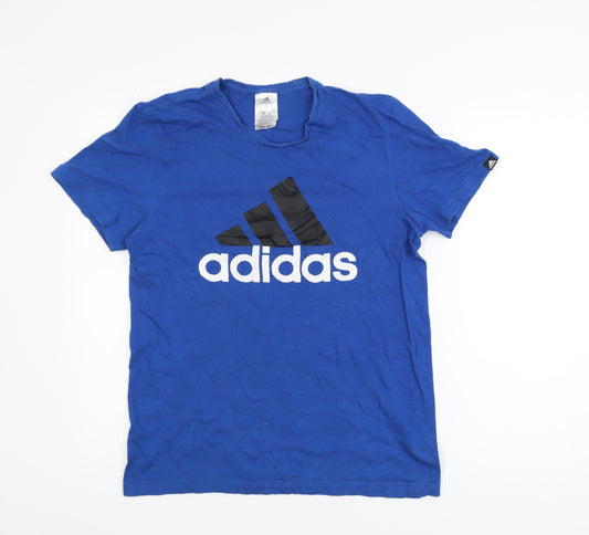 Adidas Men's Blue Small Crew Neck Graphic Sports T-Shirt