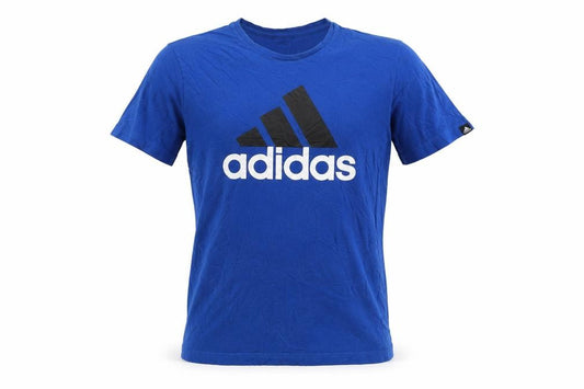 Front view of Adidas Men's Blue Small Crew Neck Graphic Sports T-Shirt
