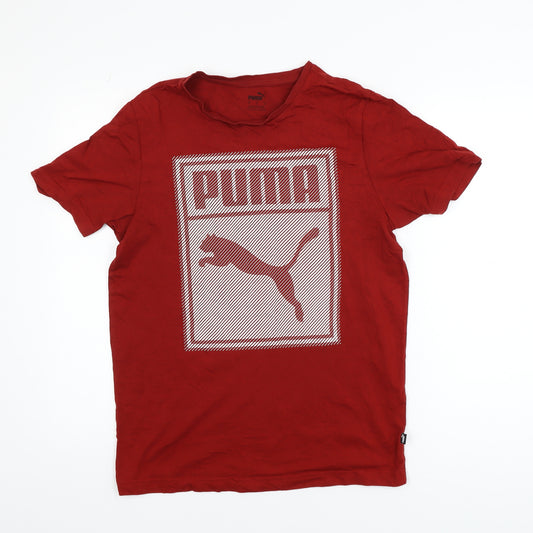 Puma Men's Red Graphic Logo Short Sleeve Cotton T-Shirt Size S