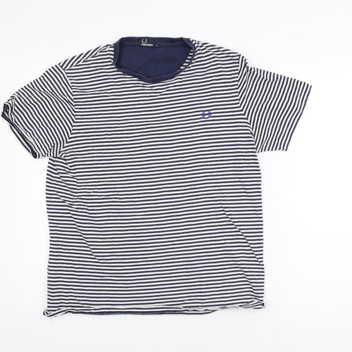 Fred Perry Women's Blue Striped Cotton T-Shirt M Classic Short Sleeve