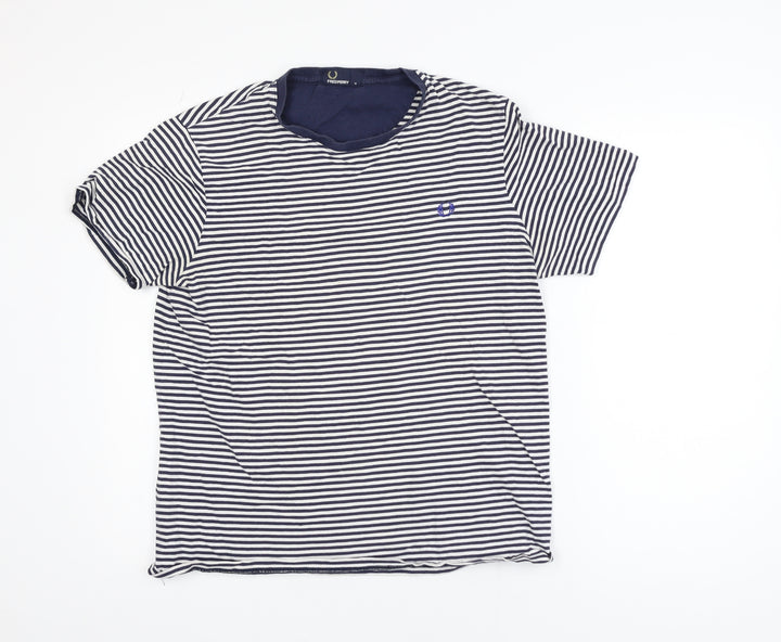 Fred Perry Women's Blue Striped Cotton T-Shirt M Classic Short Sleeve