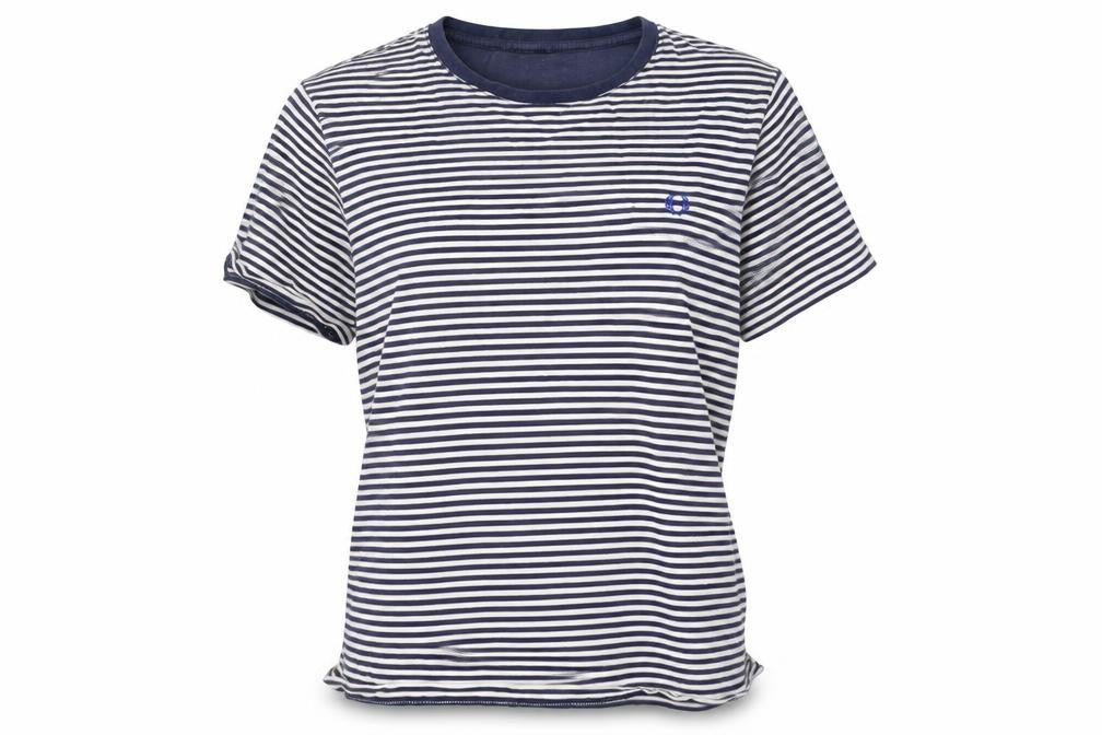 Fred Perry Women's Blue Striped Cotton T-Shirt M Classic Short Sleeve