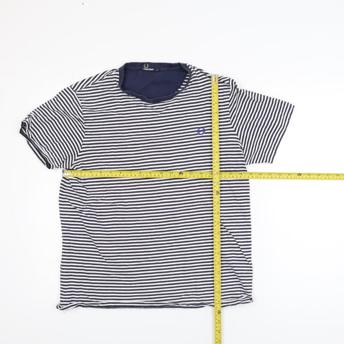 Fred Perry Women's Blue Striped Cotton T-Shirt M Classic Short Sleeve