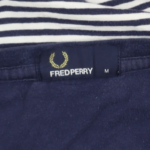 Fred Perry Women's Blue Striped Cotton T-Shirt M Classic Short Sleeve
