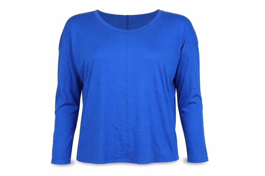 Front view of Boden Women Blue, size 12, Long Sleeve Basic Jersey Blouse