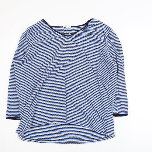 Tom Tailor Womens Blue Striped 2XL Cotton Blend V-Neck Top
