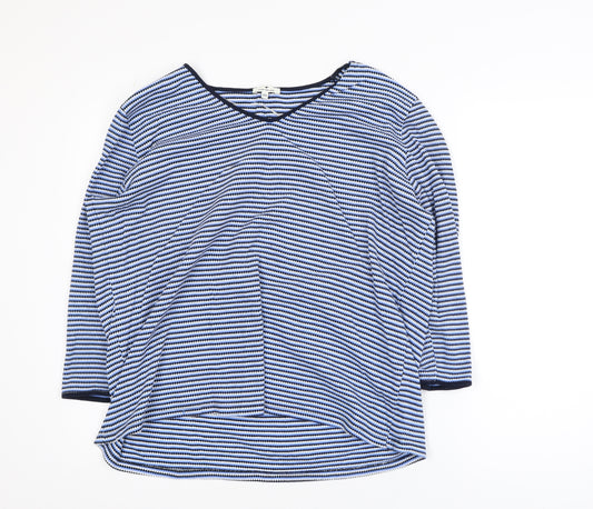 Tom Tailor Womens Blue Striped 2XL Cotton Blend V-Neck Top